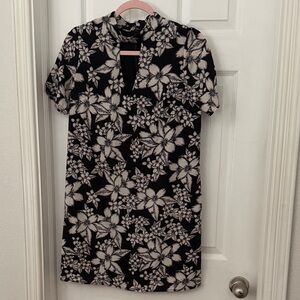 204 Ethereal Paper Crane Black and White Floral Print Shift Dress